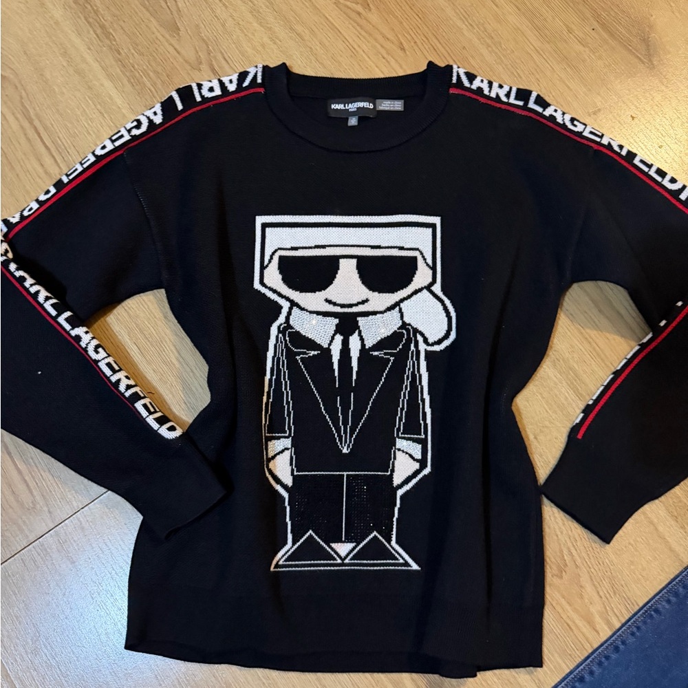 Karl Lagerfeld Black Sweater with Iconic Graphic